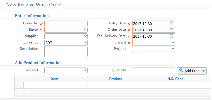 Receiving Work Order for Product